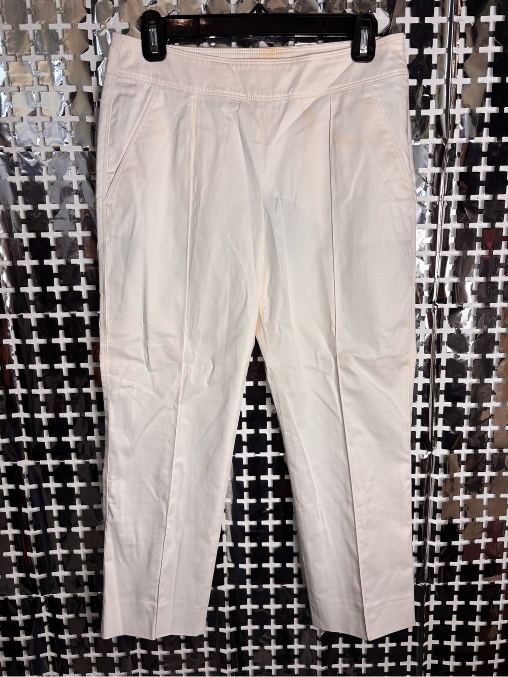 Burberry Cream Straight-Leg Women's Pants with Pleat Detail